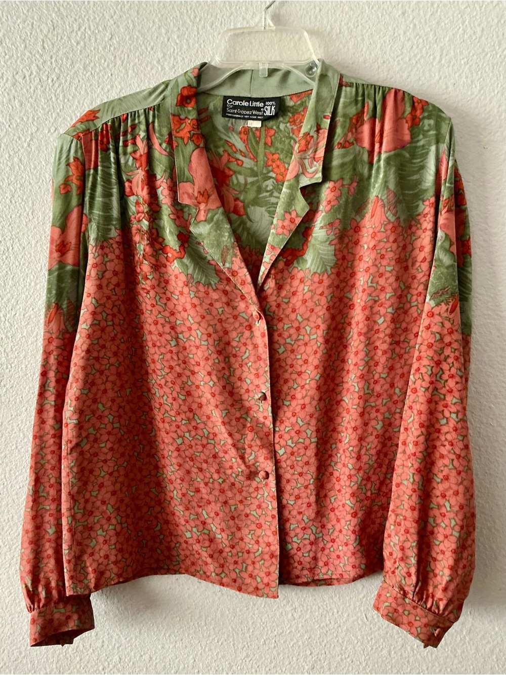 VTG 70s CAROLE LITTLE FOR SAINT-TROPEZ WEST  💯 SILK 12 TWO- TONE RED CORAL GR
